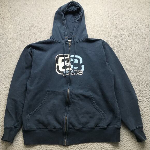 Vintage Y2K Billabong Full Zip Sweatshirt Hoodie Jacket Womens XL Graphic Navy - Picture 1 of 10